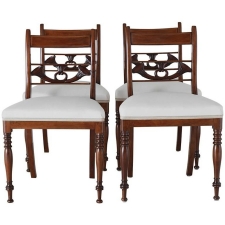 Set of Four English Regency Dining Chairs in Mahogany with Upholstered Seat