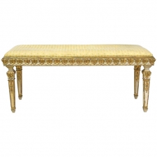 Swedish Belle Époque Bench in Gilded & Polychrome Wood with Upholstered Seat, circa 1900