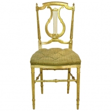 Gilded Louis XVI Style Chair with Lyre-Back & Upholstered Seat, France, circa 1910