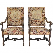 Pair of Louis XIII Style French Throne Chairs, circa 1890