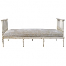 Swedish Gustavian Banquette/Daybed w/ White-Grey Paint & New Upholstery, c 1800