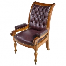 French Charles X Desk Chair with Mahogany Frame and Tufted Leather, circa 1820