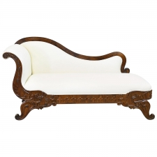 19th Century Empire Meridienne or Recamier in Carved Mahogany with Upholstery, circa 1830