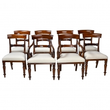 Set of 8 William IV Antique English Dining Chairs in Mahogany with 2 Arms & 6 Sides, circa 1835