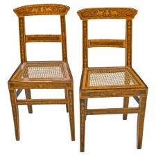 Pair of Antique English Regency Side Chairs with Marquetry Inlays & Caned Seat, circa 1830