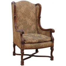 19th Century Neo-Renaissance Style Carved Wingback Chair with Upholstery, circa 1880