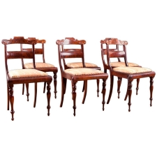 Set of Six Antique Dining Chairs with Slat Back and Turned Legs