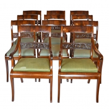 Set of 11 Antique Dining Chairs w/ 9 Sides & 2 Arms in West Indies Mahogany
