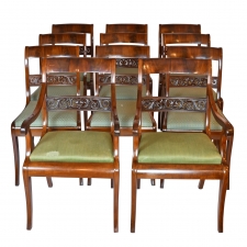 Set of 11 Antique Dining Chairs w/ 9 Sides & 2 Arms in West Indies Mahogany