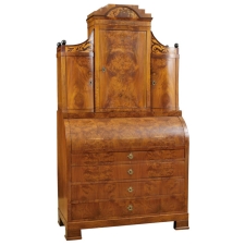 Antique Biedermeier Cylinder-Top Secretary in Ash with Inlays, c.1820