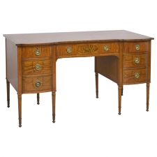 English Edwardian Kneehole Desk in Satinwood with Inlays & Swag Decorations, c. 1900