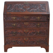 Georgian Fall-Front Secretary Desk in Carved Oak, England, circa 1800