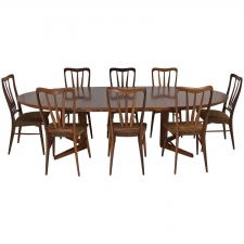 Mid-Century Niels Kofoed Table and 8 Ingrid Chairs in Rosewood, Denmark 1950's