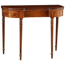 American Sheraton D-Form Game Table in Mahogany with Reeded Legs c.1815