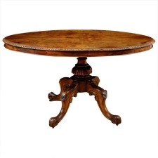 English Tilt-Top Center Pedestal Table in Walnut & Burl Walnut , c.1840