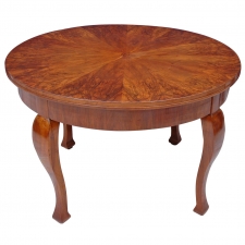 French Art Deco Round Dining or Center Table with Figured Walnut Top, circa 1915