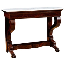 Antique French Console Table in Mahogany with White Marble,  c. 1825