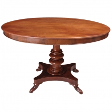 Oval Center Table in Mahogany with Turned Pedestal, Denmark, c 1840