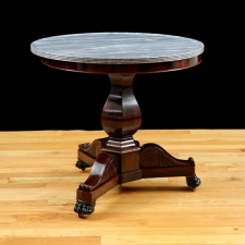 French Gueridon Table in Mahogany with Gray Marble, c. 1835
