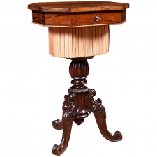 Small Rosewood Sewing Table with Marquetry on Carved Tripod Base, Northern Europe, c. 1850