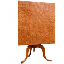 Antique  Swedish Square Tilt-Top Center Table in Birch & Burl Birch, c. 1790