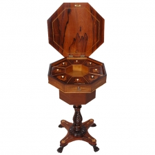 English Regency Octagonal Sewing Table in Rosewood with Marquetry, circa 1835