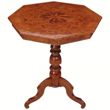 Italian Octagonal Walnut Marquetry Table with Tripod Center Pedestal