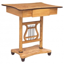 Biedermeier Birch Table with Lyre Pedestal and One-Drawer