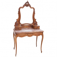 Louis XV Style Belle Époque Dressing Table in Walnut Parquetry with Marble