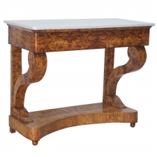 Antique Swedish Empire Burl Olive-Ash Console with Carrara Marble, circa 1810