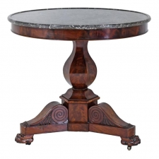 French Charles X Gueridon Round Table in Mahogany with Marble Top, circa 1825