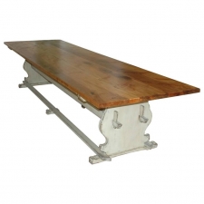 Custom Gustavian Style Farm Dining Table with Painted Trestle Base & Maple Top