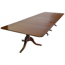 13' Long Sheraton-Style Mahogany Dining Table, 3 Pedestals, 2 Leaves, circa 1850