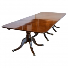 Antique Regency-Style Dining Table in Mahogany with Three Pedestals, circa 1870