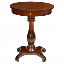 Small Antique Oval Pedestal Table or Work Table in Dark-Stained Mahogany, circa 1915