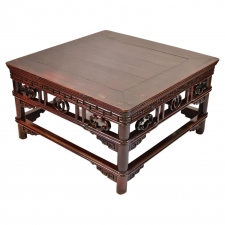 Antique Chinese Qing Square Coffee Table from Shanxi in Dark Cinnabar Paint, circa Early 1800s