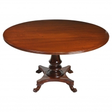 54" Round Dining Table in Mahogany with Center Pedestal Base, circa 1835