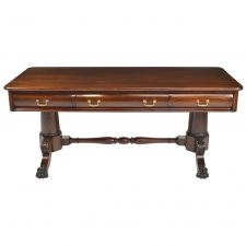 Antique Classical American Philadelphia Desk in Mahogany with Double Pedestal, circa 1865