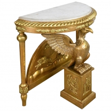 Swedish Giltwood Karl Johan Demi-Lune Console Table with White Marble Top & Phoenix, circa 1820